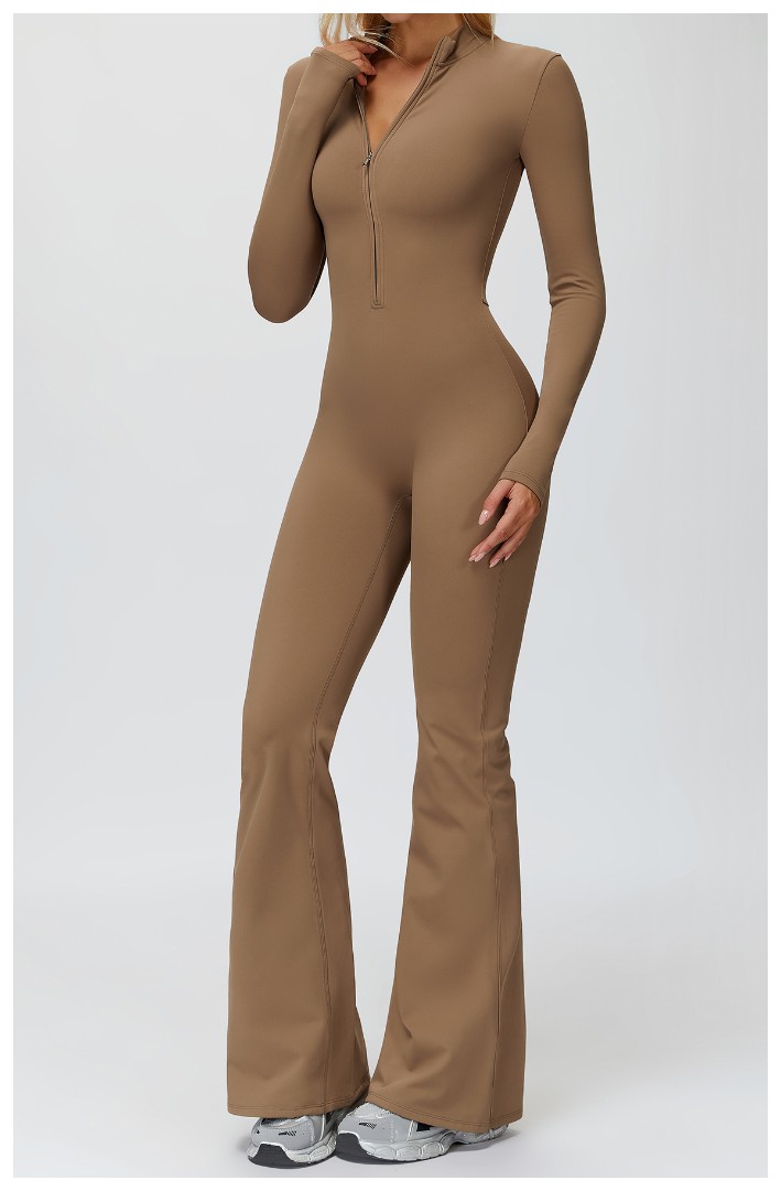 Спортивний утеплений жіночий комбінезон на флісі кльош Amen nude фото 1