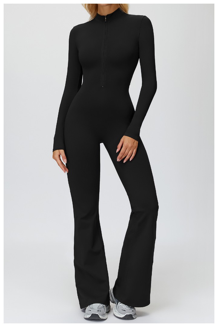 Спортивний утеплений жіночий комбінезон на флісі кльош Amen black фото 1