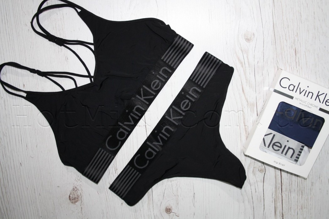 Комплект Calvin Klein топ стринги полоска черный - фото №5
