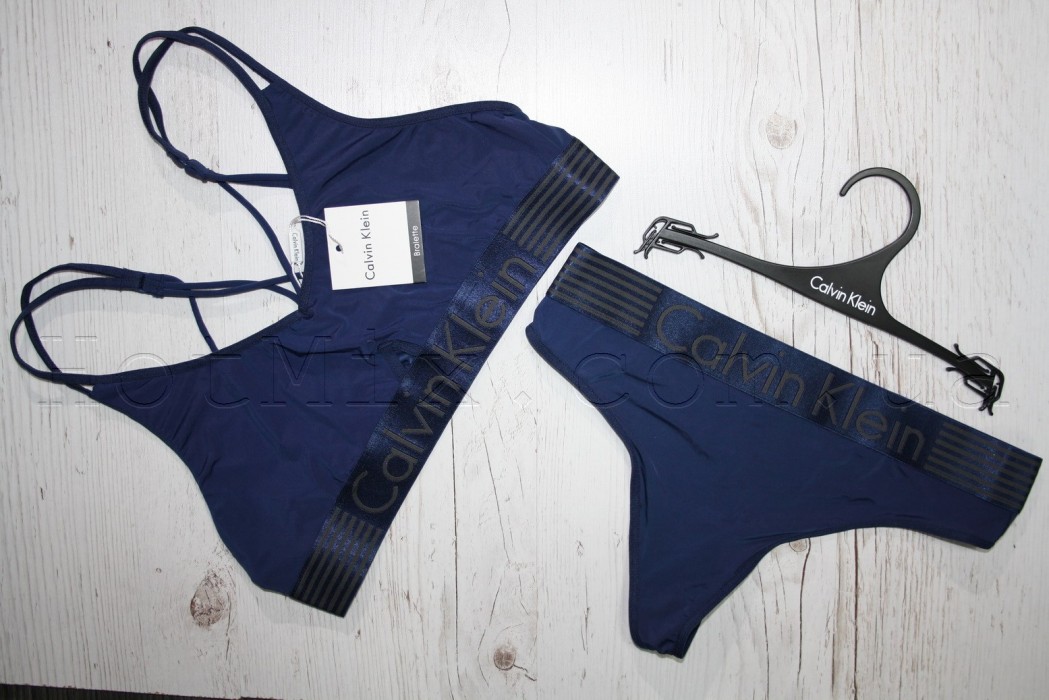 Комплект Calvin Klein топ стринги полоска темно-синий - фото №5